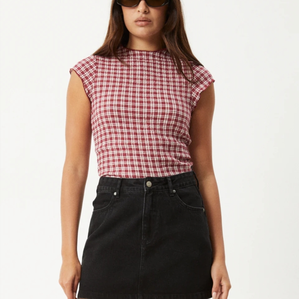 Afends Base Seersucker Mock Neck Top